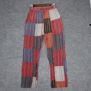 Shop Therapy Patchwork Striped Cotton Pants Nepal Boho Festival Casual Women L